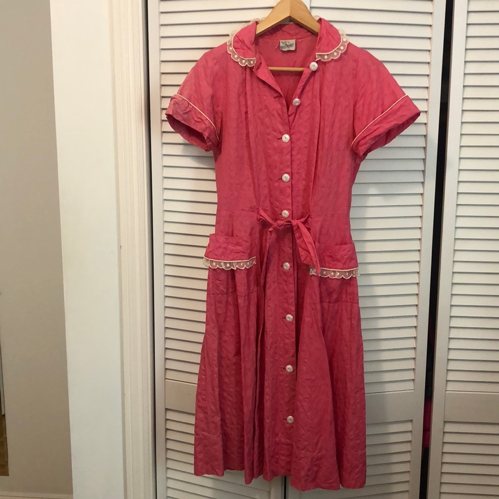 1950s Coral Button-up Dress